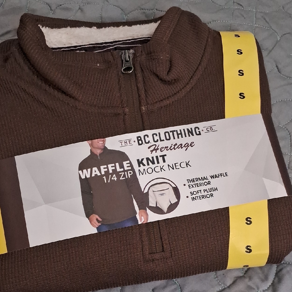 BC Clothing Men's Brown Waffle Knit Zip-Up Sweater